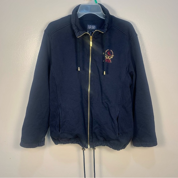 Escada Jackets & Blazers - Escada Sport Front Zipper Logo Embroidered Sweatshirt Jacket Drawstring